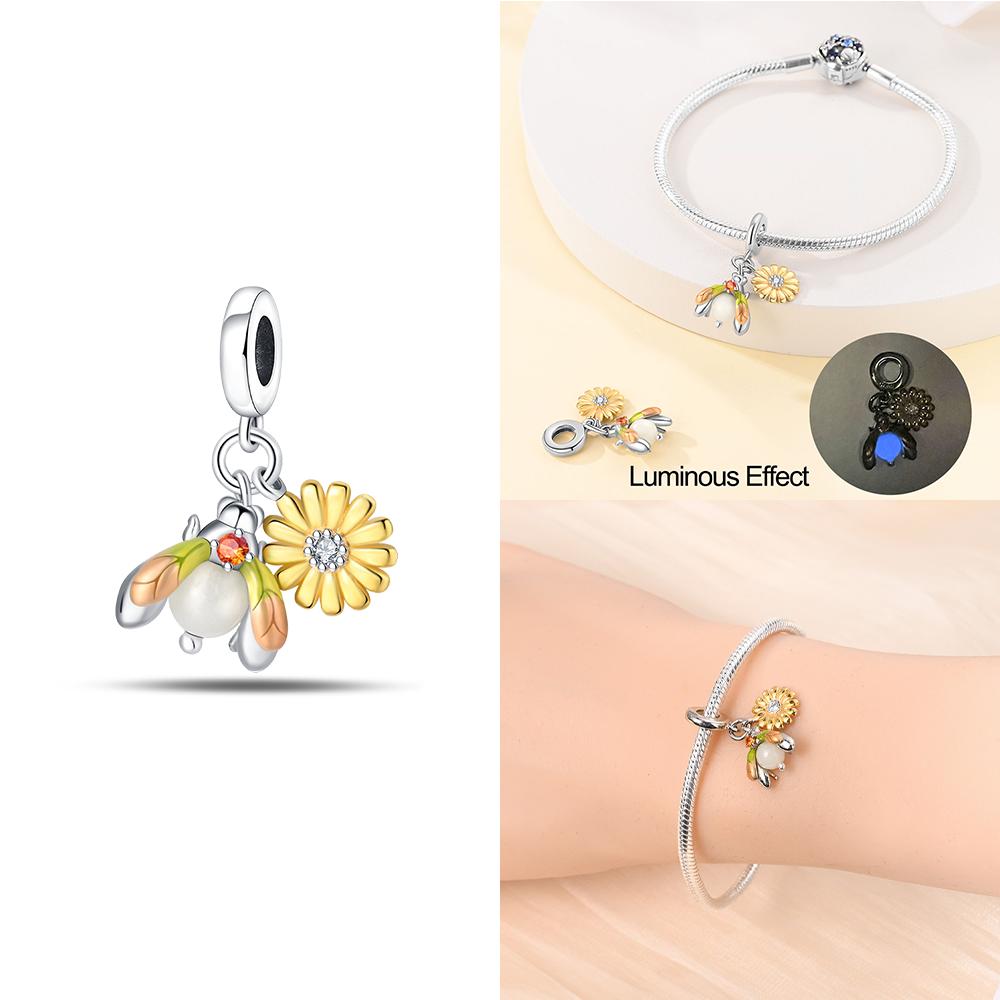 Springtime Copper Gem Butterfly Dragonfly Flowers Charms Pendant Fit Pandach Original Bracelets Diy Little Fresh Jewelry