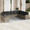 10 piece Garden Sofa Set with Cushions Grey Poly Rattan