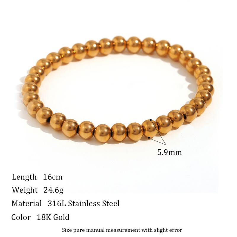 Simple Vintage Gold Silver Stainless Steel Elastic Bead Bracelet Punk Rock Style Party Accessories Jewelry