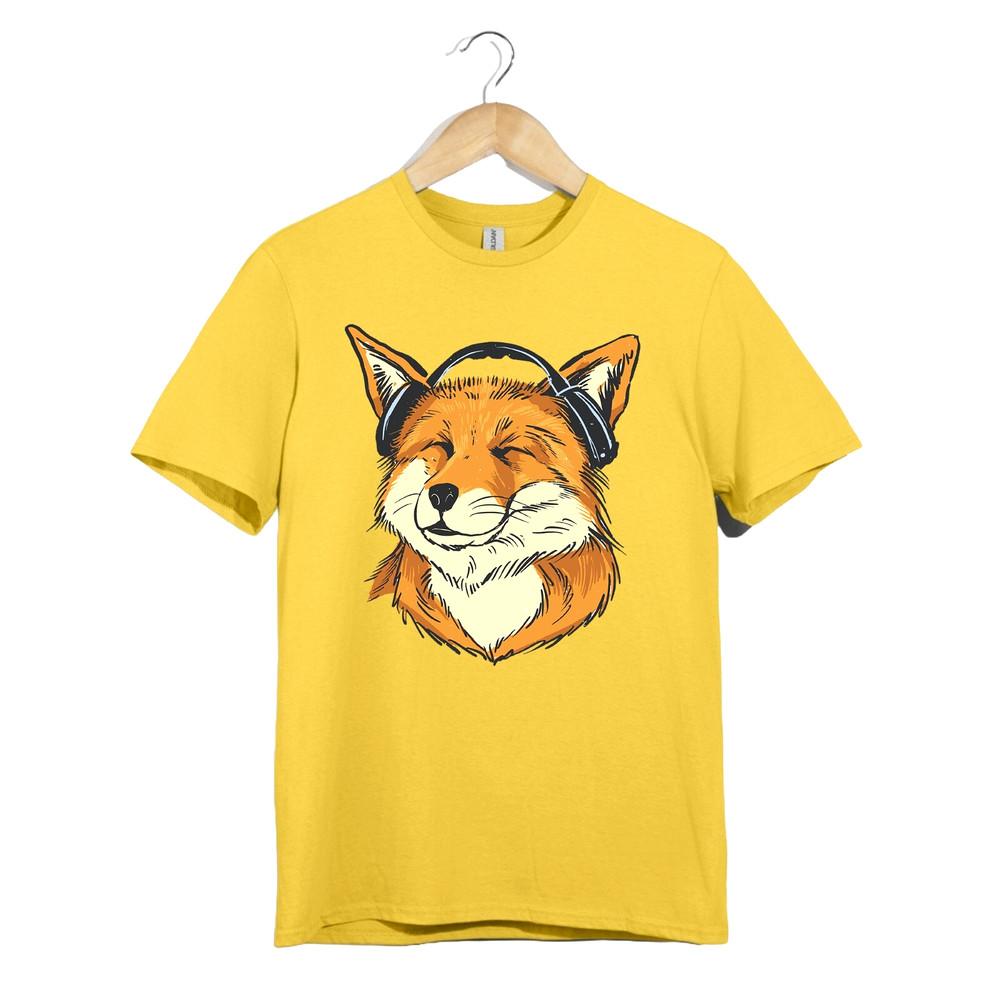 Футболка с принтом 'Chill Fox Headphones' Унисекс Животное Любитель Музыки Милый Расслабленный Графический Подарок