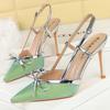 Высококачественные 9 см Роскошные Женские Туфли-лодочки Бант Шпилька Вырез Ремешок-крючок Сандалии на Высоком Каблуке Летние Туфли на Высоком Каблуке Женская Обувь