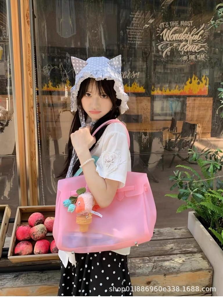 Korean Style Women's Large Capacity Waterproof TPU Shoulder Tote Bag