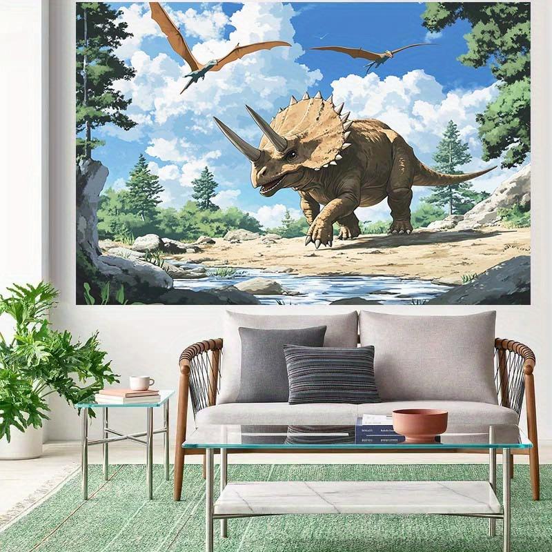 A Three Headed Dragon and Pterodactyl Forest Scene Background - Ancient Theme Polyester Party Decoration