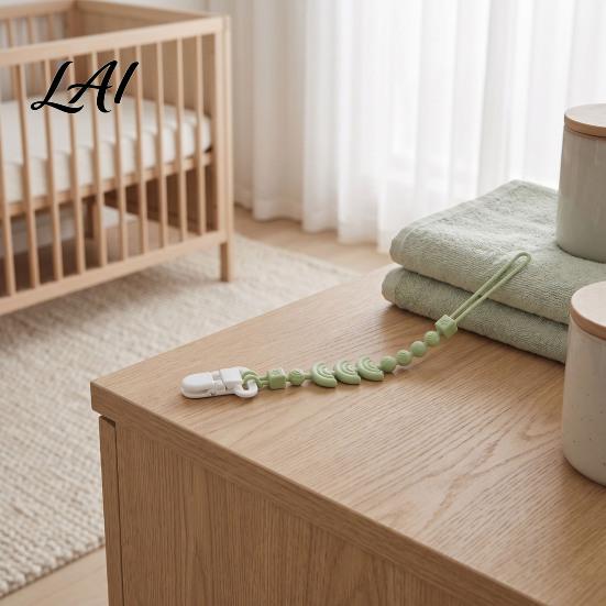 BPA-free Pacifier Leash Silicone Clip with Teether for Infants BPA-Free Chewable Baby Anti-Drop Holder Non Metallic Chain 0-24 Months Boil-Safe