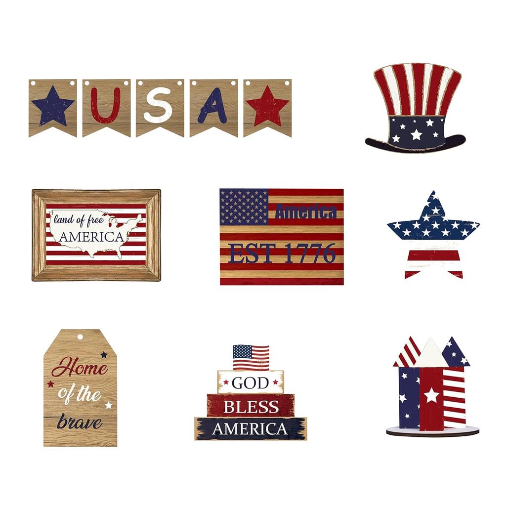 12PC Layered Tray Decoration Patriotic Layered Tray Decoration Patriotic Wooden Signs