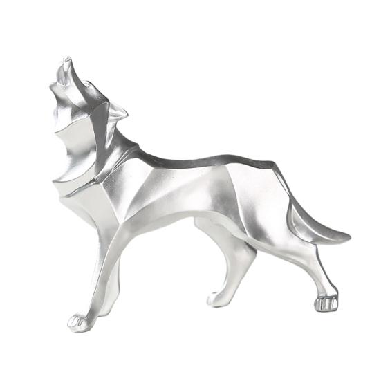Geometric Wolf Ornament Synthetic Resin Wolf Sculpture Abstract Animal Art Statue for Home Office Desktop Decoration
