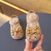 2024 Girls Sandals Cute Hollow Versatile Soft Floral Print Bow Hook & Loop Kids Fashion Baby First Walker Shoes Drop Shipping PU