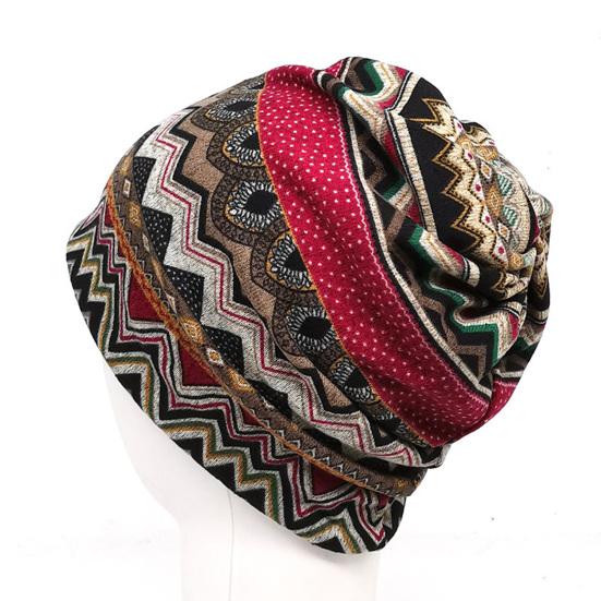 Winter Warm Hat Super Soft Wear Resistant Windproof Neck Cover Protector Ethnic Print Dual-use Women Hat Scarf