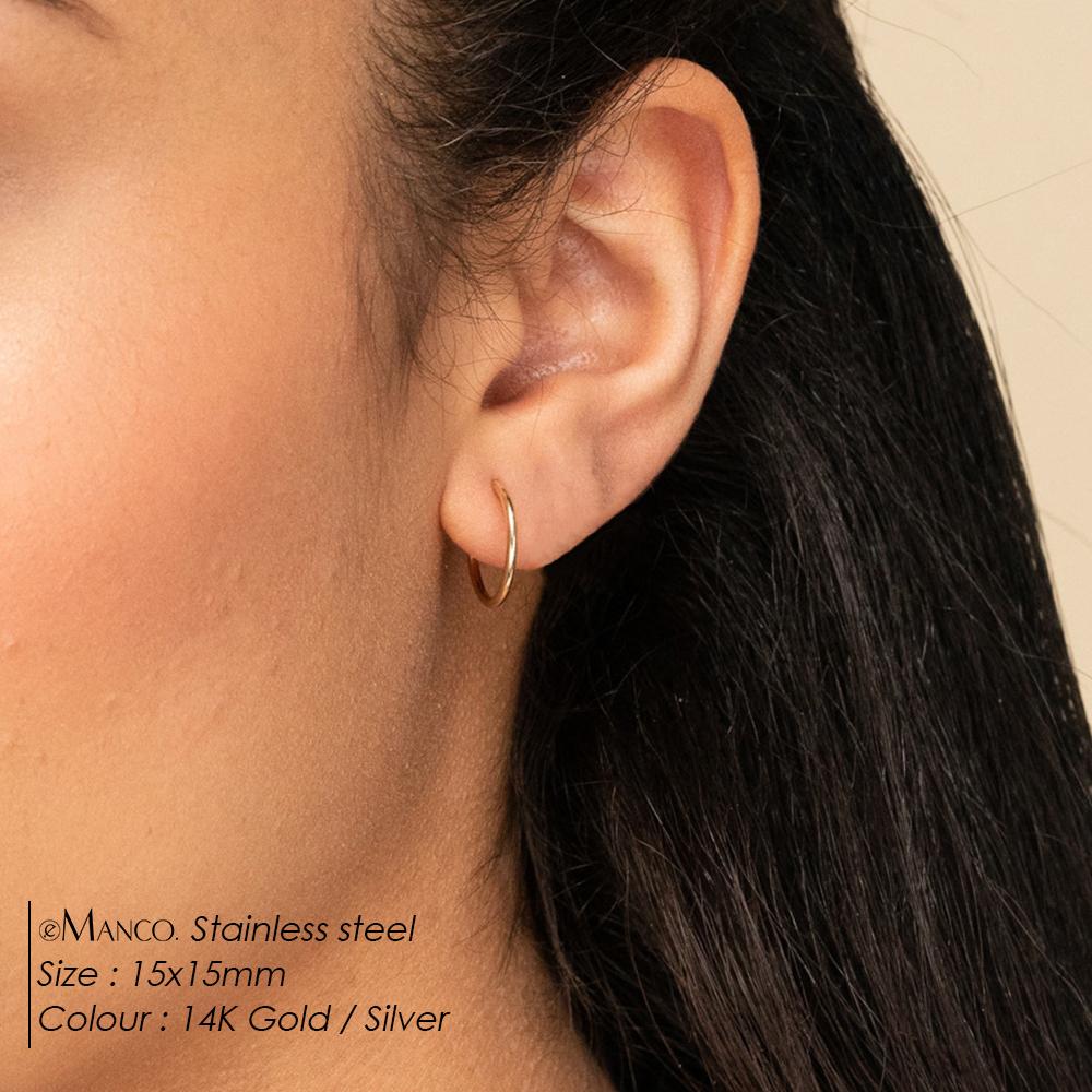 Emanco Earring Factory Authentic 14K Round Hoop Earrings, Classic Women's Everyday Wear, Lightweight Jewelry Earrings
