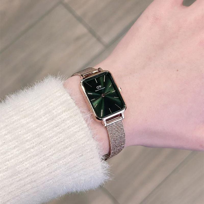 DANIEL WELLINGTON Европейские и американские часы Часы, кварцевый механизм, ремешок из нержавеющей стали, 20*26 мм, зеленый циферблат, женские часы, лента DW00100445