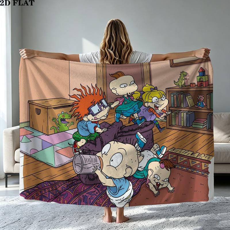 Rugrats Cartoon Print Flannel Blanket High Quality Warm Comfortable Cover for All Seasons Perfect for Gifts Home Decor
