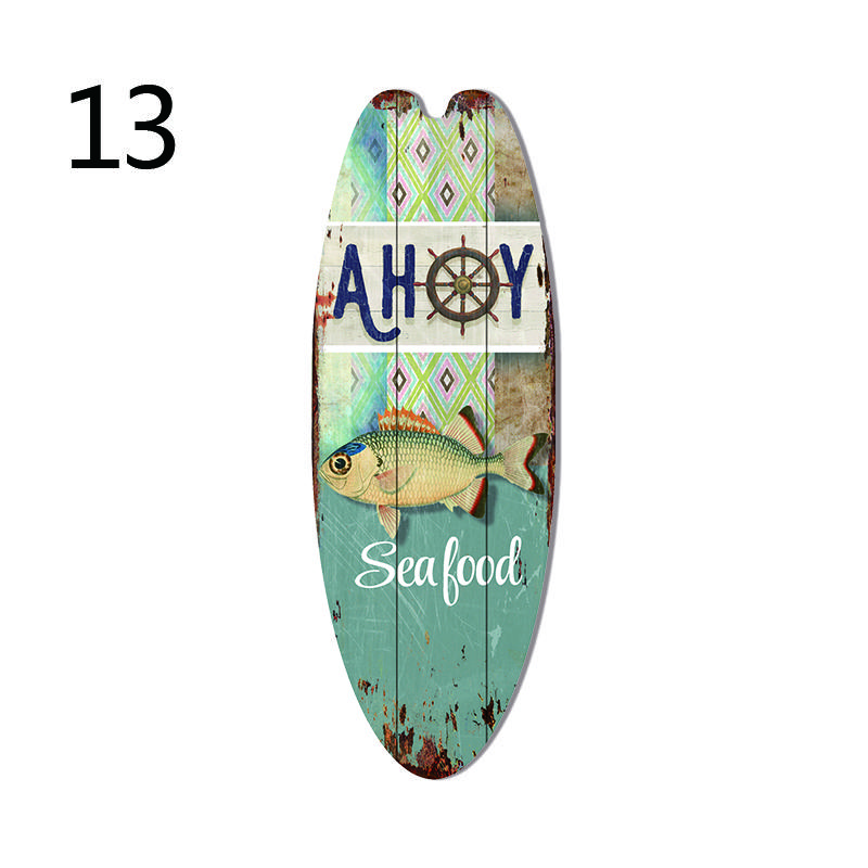 1PC Sea Surfboard Summer Beach Ocean Theme Decorative Wooden Printed Welcome Door Sign Home Board Vintage
