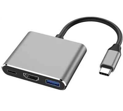 Переходник SUNROZ Type-C на HDMI USB 3.0, адаптер для MacBook Apple Samsung Asus HP Type-С USB-хаб 4K, Grey (A486760)