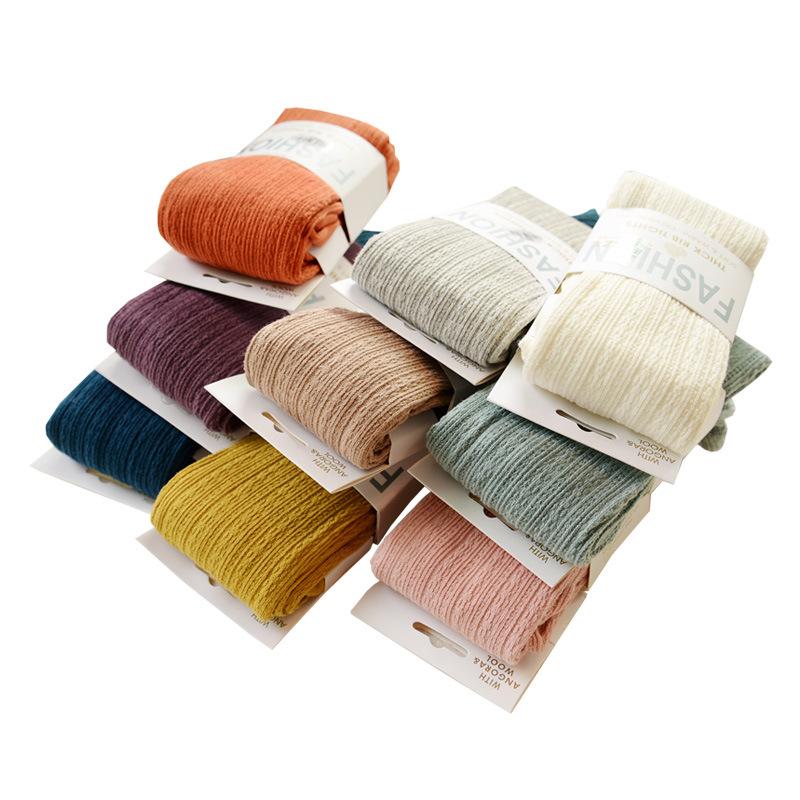 Утолщенные теплые полосатые женские колготки, осенне-зимние колготки, хлопковые вязаные чулки, разноцветные колготки