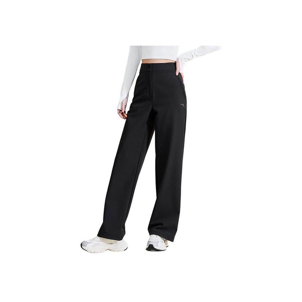 Anta Comfortable Casual Simple High-Waisted Solid Color Versatile Sports Long Pants Women Bottoms Black 162517508-4