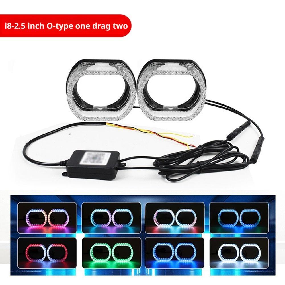 2PCS 2.5" 3" LED Angel Eyes Shrouds 5D Crystal DRL Covers With Scan Function Adjust Brightness App Control Car Accessories