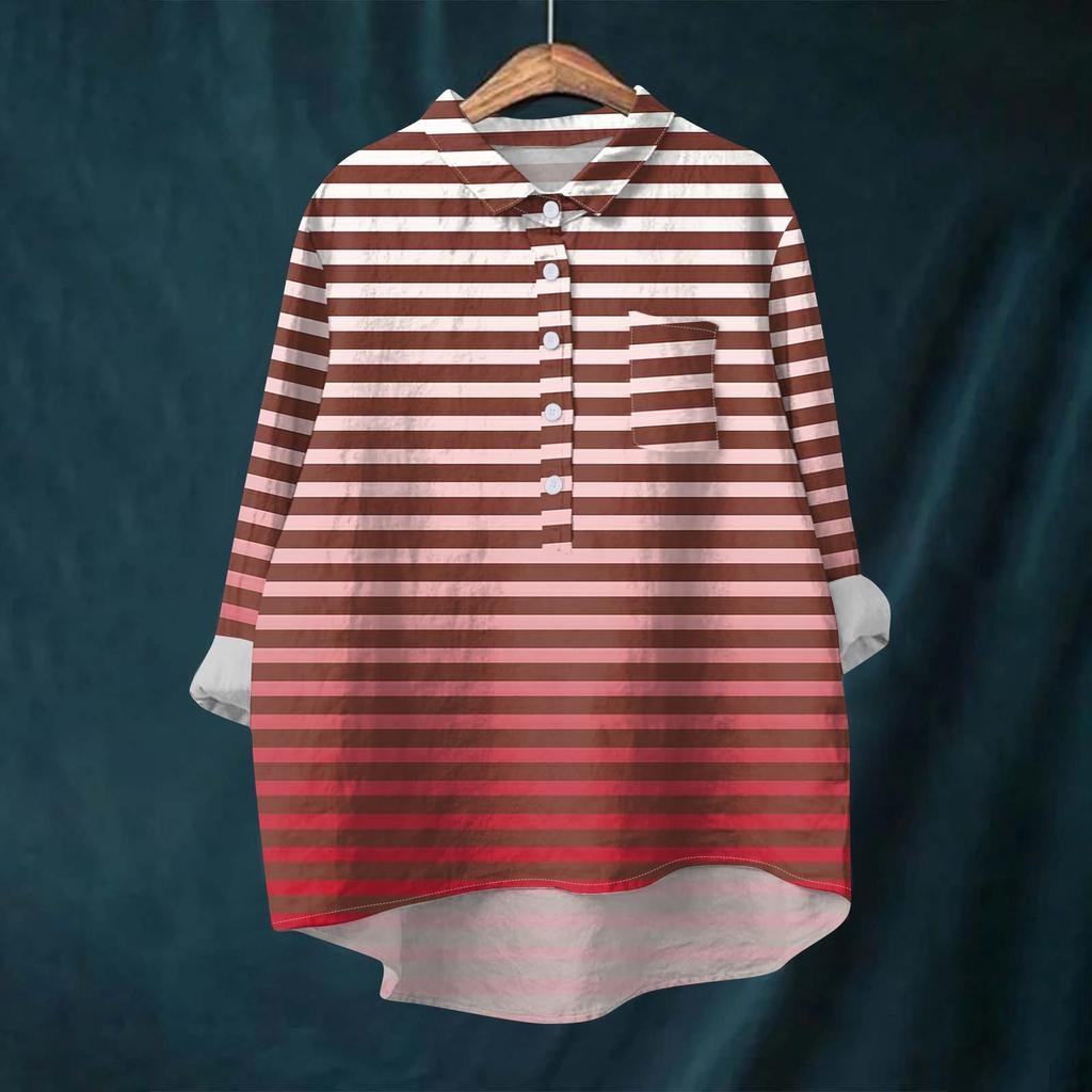 Women's Shirt Blouse Long-sleeved With Buttons Print Casual Hem Irregular Shirt Collar Top