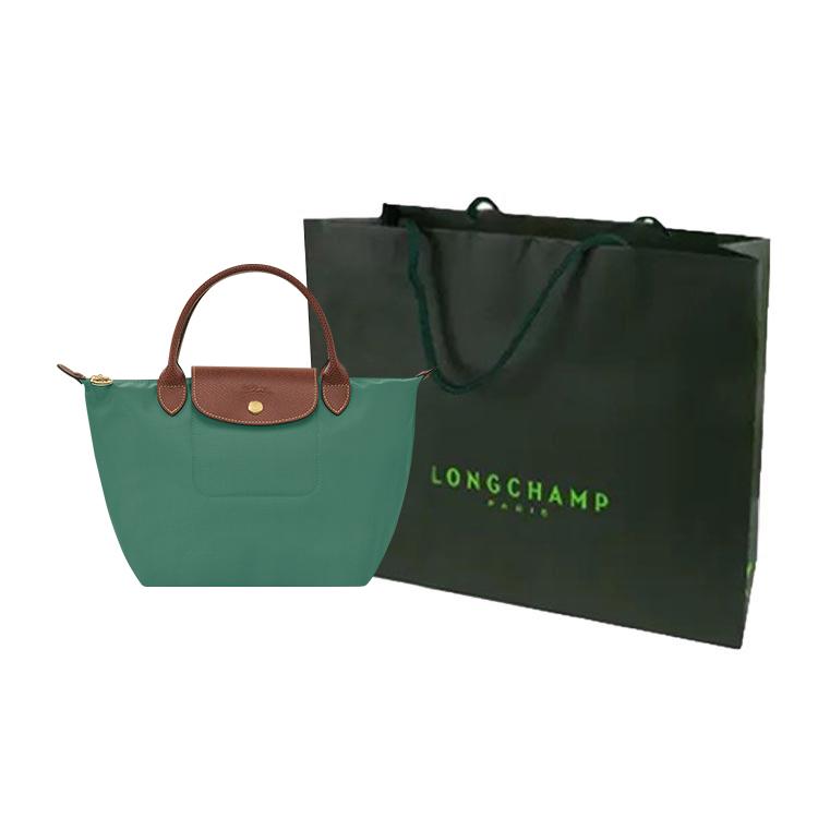 Longchamp Le Pliage Original Минималистичная сумка-тоут для ежедневных поездок Логотип Текстурированный нейлоновый холст и кожа Пельмень Маленькие женские сумки-тоут Шалфей 1621089P84
