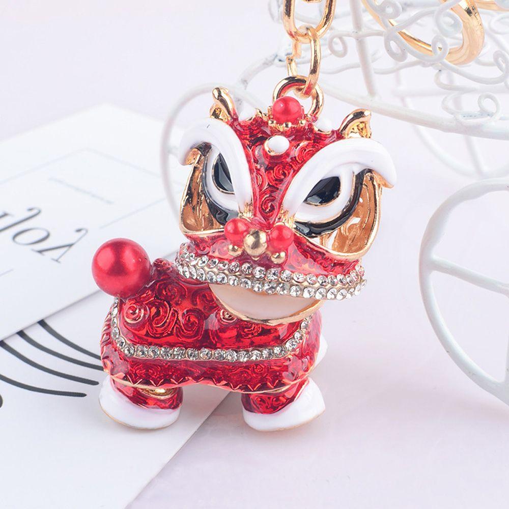 Key Holder Metal Car Key Chain Rotated Dance Lion Keychain Crystal Dance Keyring Purse Pendant