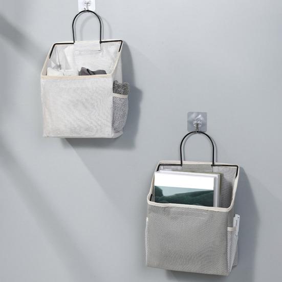 Storage Hanging Bag Large Capacity with Mesh Pocket Multi-functional Bedside Cotton Linen Organising Storage Bag