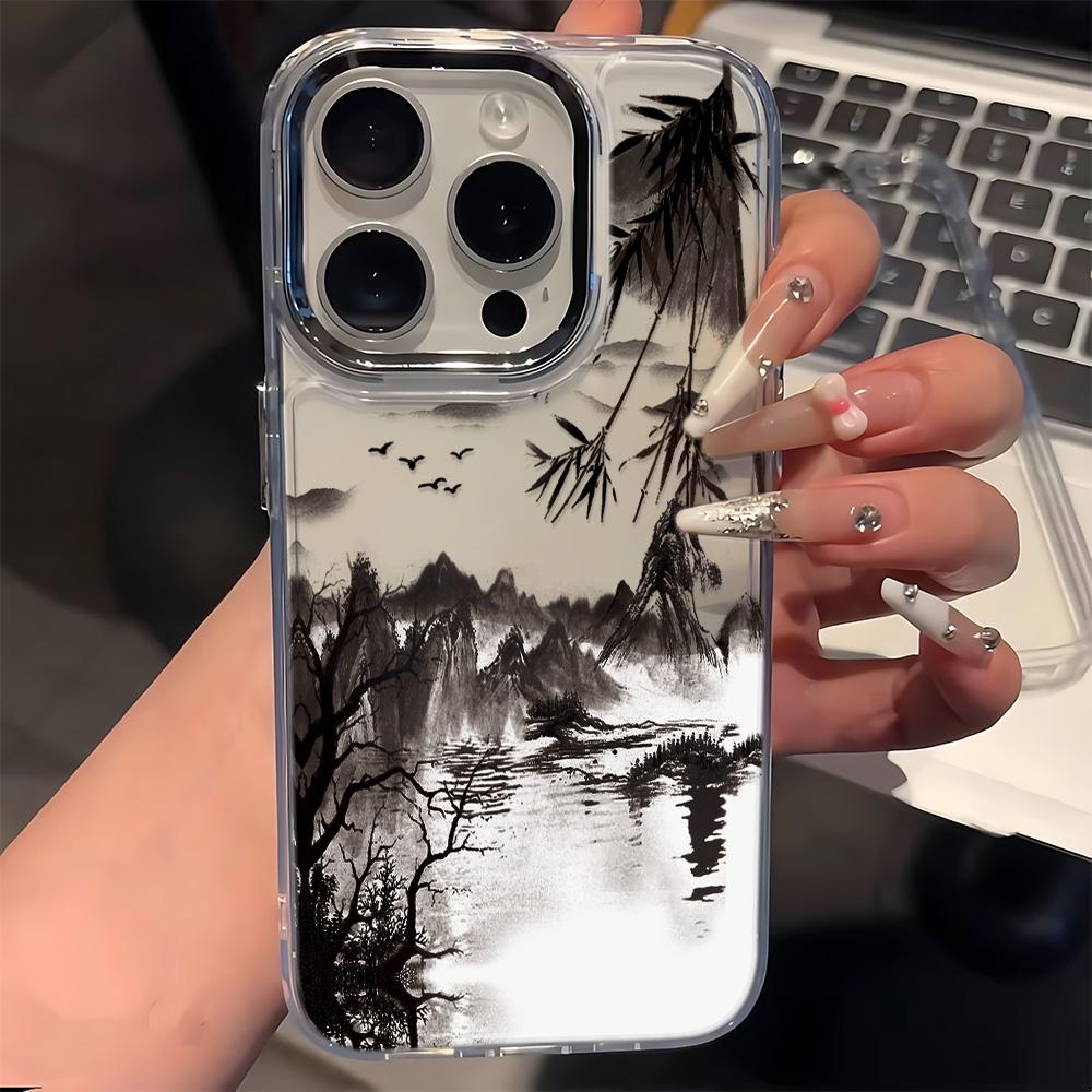 Чехол для телефона в китайском стиле с пейзажем Для iPhone 16 Pro Чехол iPhone 13 14 11 12 15 Pro Max 14 Plus 12 13 17E 16E Мягкий чехол