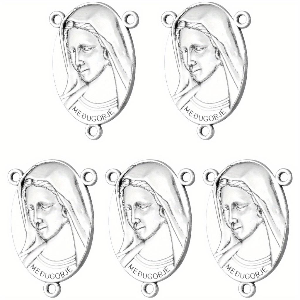 5Pcs Blessed Virgin Mary Centerpiece Our Lady of Medjugorje Medal Rosary Center for Rosary DIY Jewelry Accessories