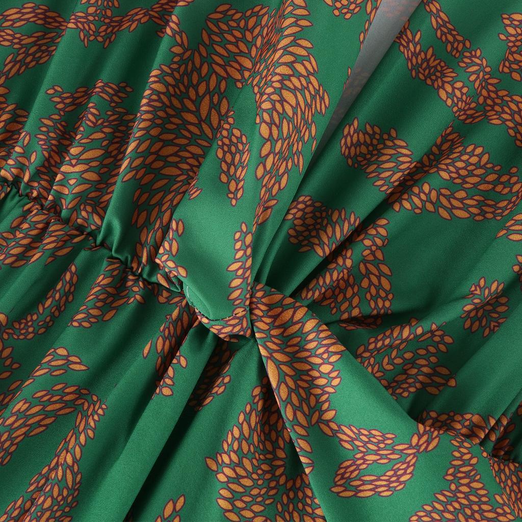 Ladies' Loose Comfortable Fashionable Casual Floral Print Long Sleeved Long Dress V-neck Dress