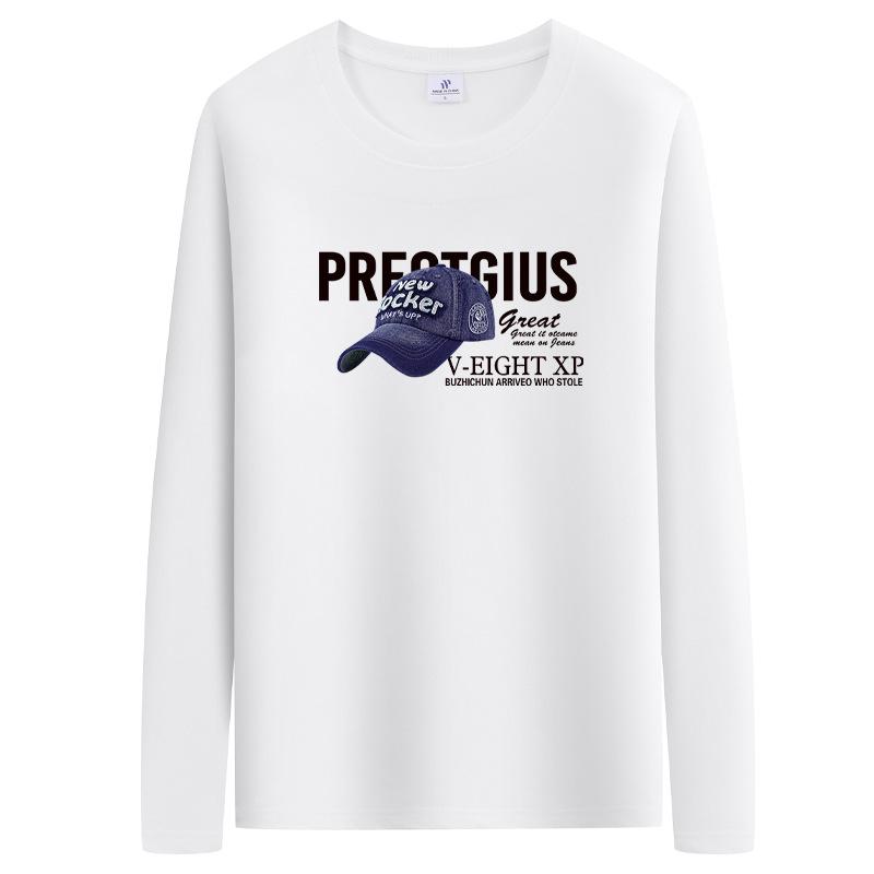 GMXIA Футболка с длинным рукавом на весну и осень, трендовая одежда с принтом и круглым вырезом, белая повседневная футболка с длинным рукавом, свободная основа