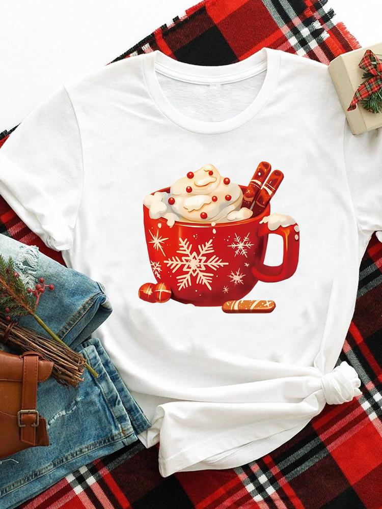 (Asian Size) Merry Christmas New Year O-neck Women's Top T Clothing Lovely Tree Trend 90s Print Short Sleeve T-shirts Fashion Holiday Graphic Tee