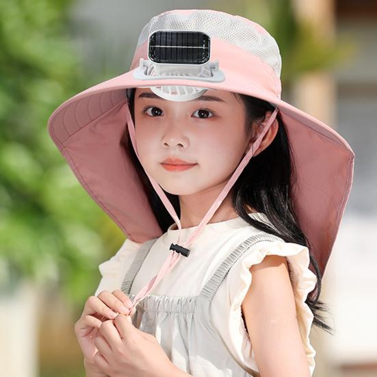 Детская шляпа с солнечным вентилятором и шейным клапаном, защита от ультрафиолета, охлаждающий вентилятор, перезаряжаемая, дышащая