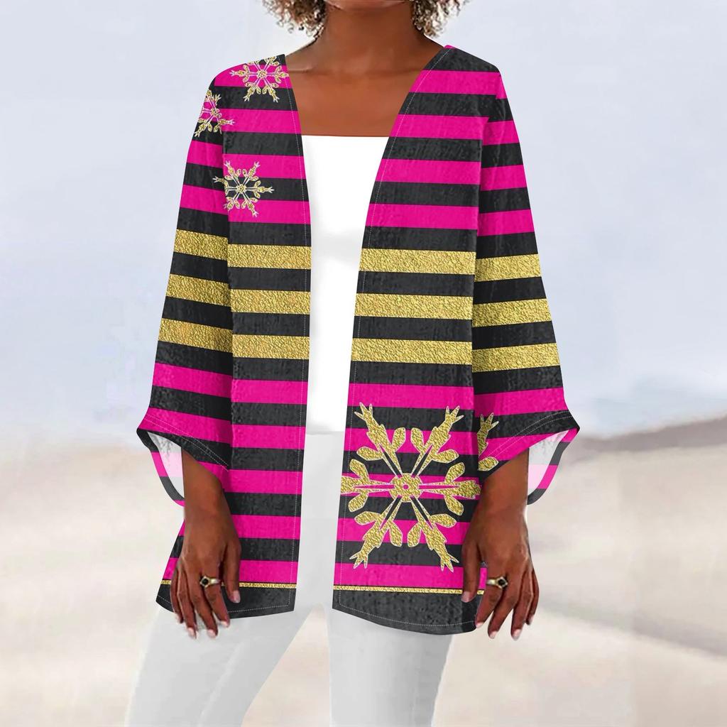 Женская повседневная мода с рождественским принтом легкая куртка средней длины кардиган