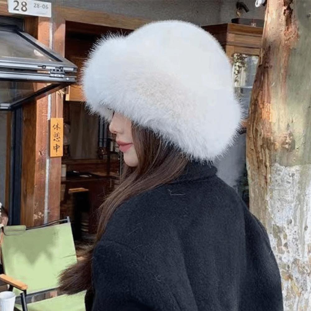 Warm Cap Faux Fur Mink Hat Korean Style Solid Beanie Fashion Plush Basin Cap Autumn