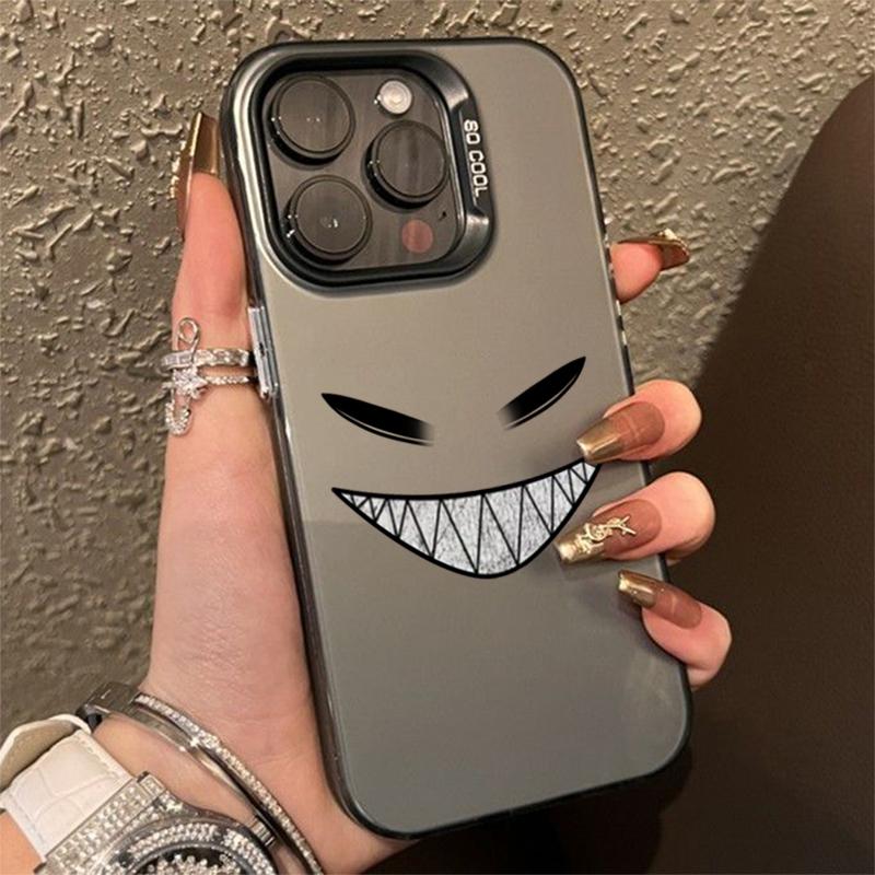 Smiling Devil Print Electroplate Silver IMD Phone Case For iPhone 16 15 14 13 12 11 Pro Max 7 8 Plus X 16E Shockproof Hard Cover
