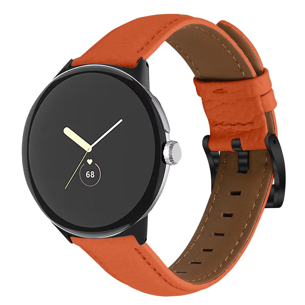 Litchi Textured Genuine Cow Leather Strap with Electroplated Buckle for Google Pixel Watch 4/3/2/Watch 41mm Pointed-End Watch Band
