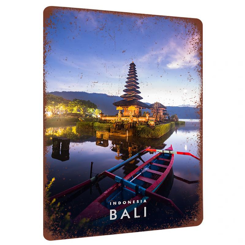 Indonesia Bali Ulun Danu Temple Night View Metal Wall Art Decorative Painting
