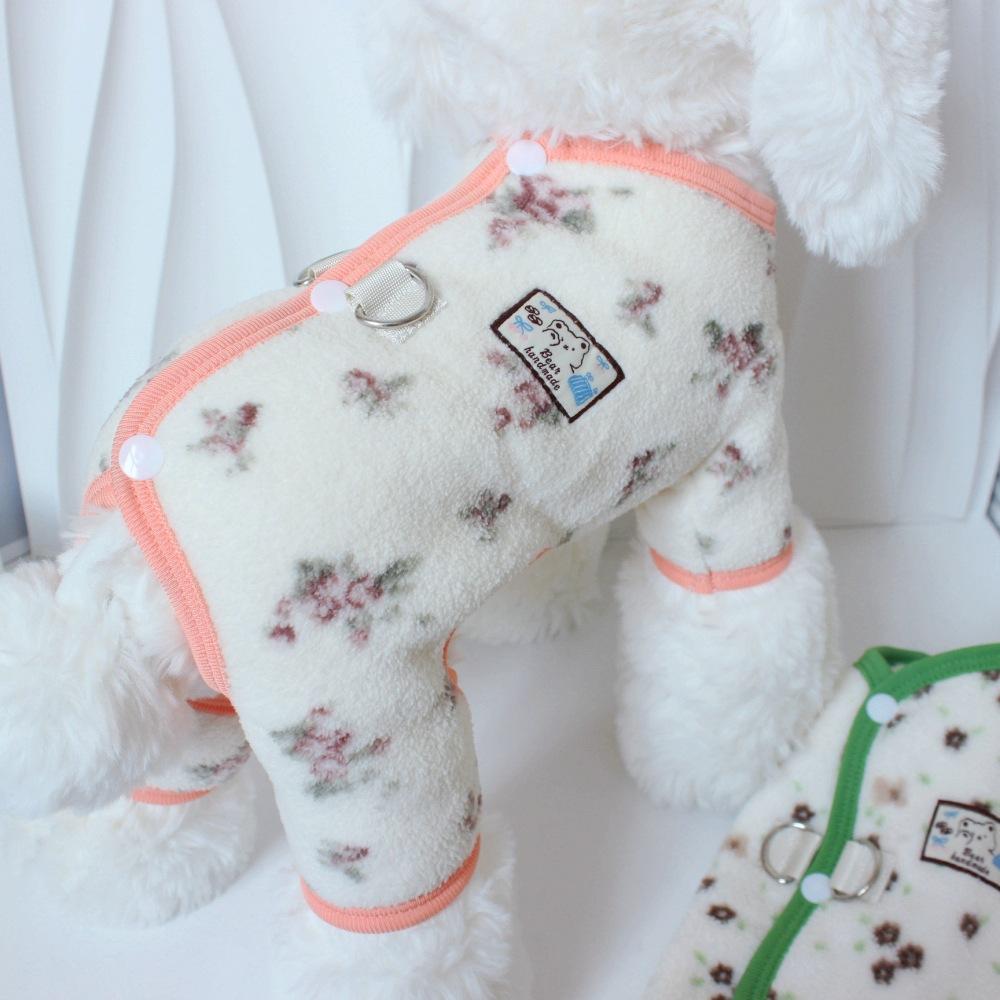 Pet clothes Dog autumn clothing Teddy cat fleece autumn and winter Korean floral traction four-leg back buckle