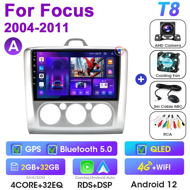 2 Din Android 12 автомобильное радио для Ford Focus 2 3 Mk2/Mk3 2004-2011 мультимедийный видеоплеер GPS 4G Carplay Auto Stereo RDS головное устройство