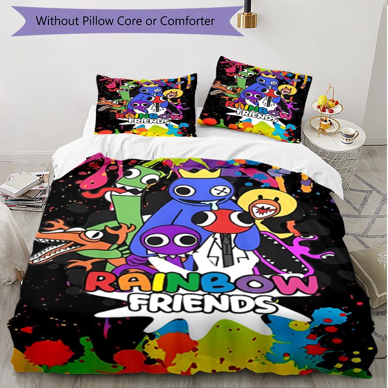 3pcs Duvet Cover Set (1*Duvet Cover + 2*Pillowcase, Without Core), Game Rainbow Friends Print Soft All‑Season Bedding Set, Home Bedroom Decor Gift