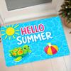1pc Flannel Mat, Summer HELLO SUMMER Turtle Beach Ball Pool Water Ripple Pattern, Entrance Door Mat Bathroom Non-Slip Floor Mat