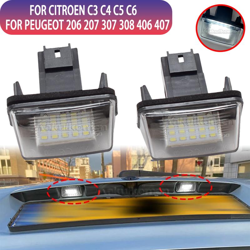 2 шт. Светодиодная подсветка номерного знака автомобиля Для Citroen C3 C4 C5 BERLINGO Saxo Xsara Peugeot Partner 206 207 306 307 308 406 407 5008