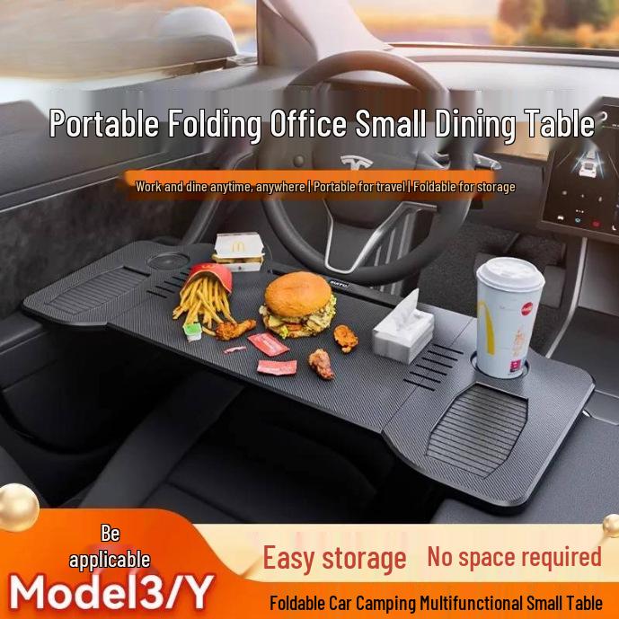 Foldable In-Car Desk for Tesla Model 3/Y: Front Row Dining & Workspace Table