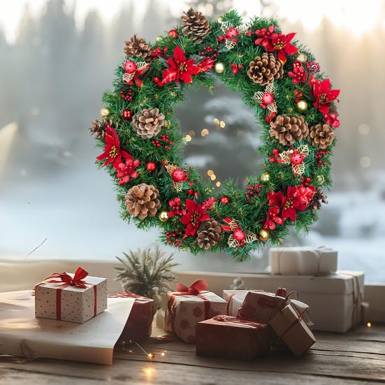 Christmas Wreath Window Stickers Electrostatic Window Decals Wreath Pattern Glass Sticker for Home Shop Xmas Decoration