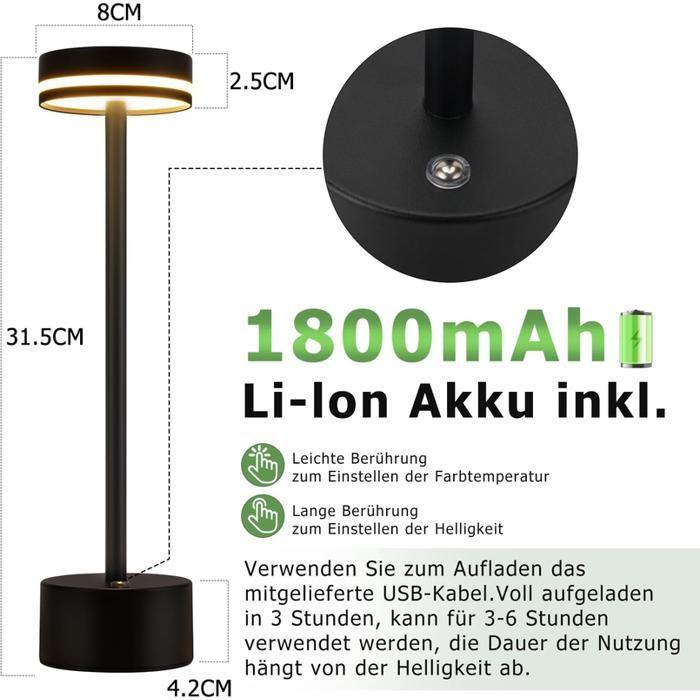 Lampe de table LED - NETTLIFE - Modèle tactile - Sans fil (piles) - Intensité 3000-6500K - Port USB-C