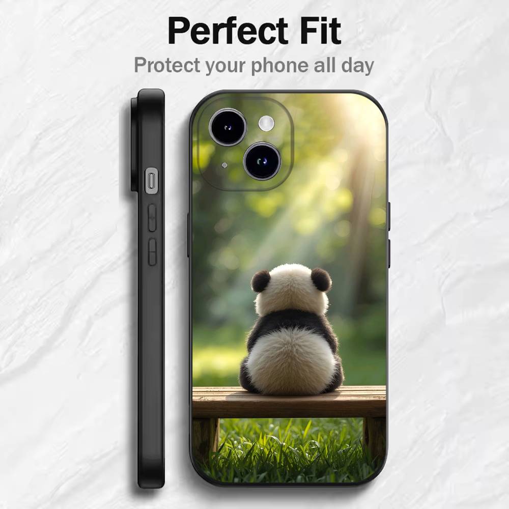 Fubao panda Phone Case For 17 16 15 14 13 12 11 Mini XS XR X 6S 6 Pro Max Plus Black Soft Cover
