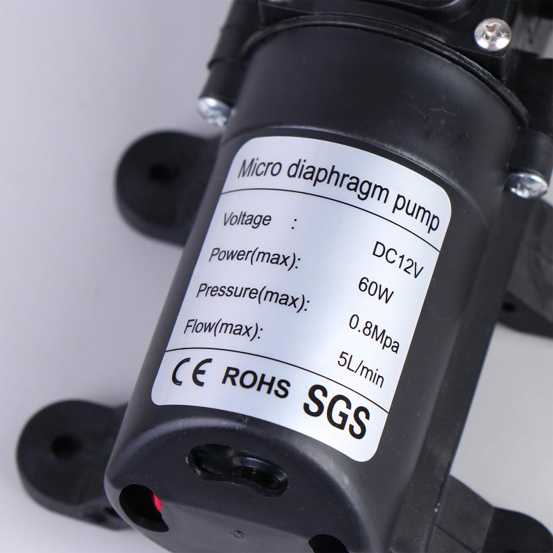 Мини-электрический мембранный насос 120Psi 60W 5 л/мин Высокое давление DC 12V Самовсасывающий для стиральной машины, мойки, опрыскивания