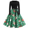 Women's Fashion Vintage Long Sleeve Round Neck Christmas Printed Party Gown Dress