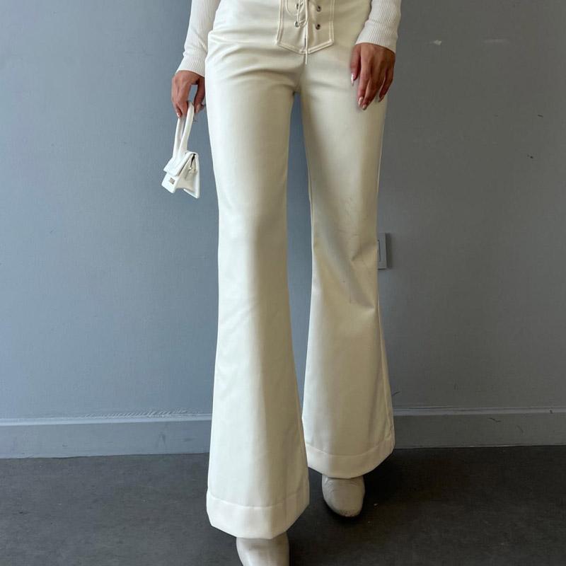 Fashion Sexy Bandage Leather Flare Pants Women High Waist Hip Package Zipper Trousers Female Autumn Pant