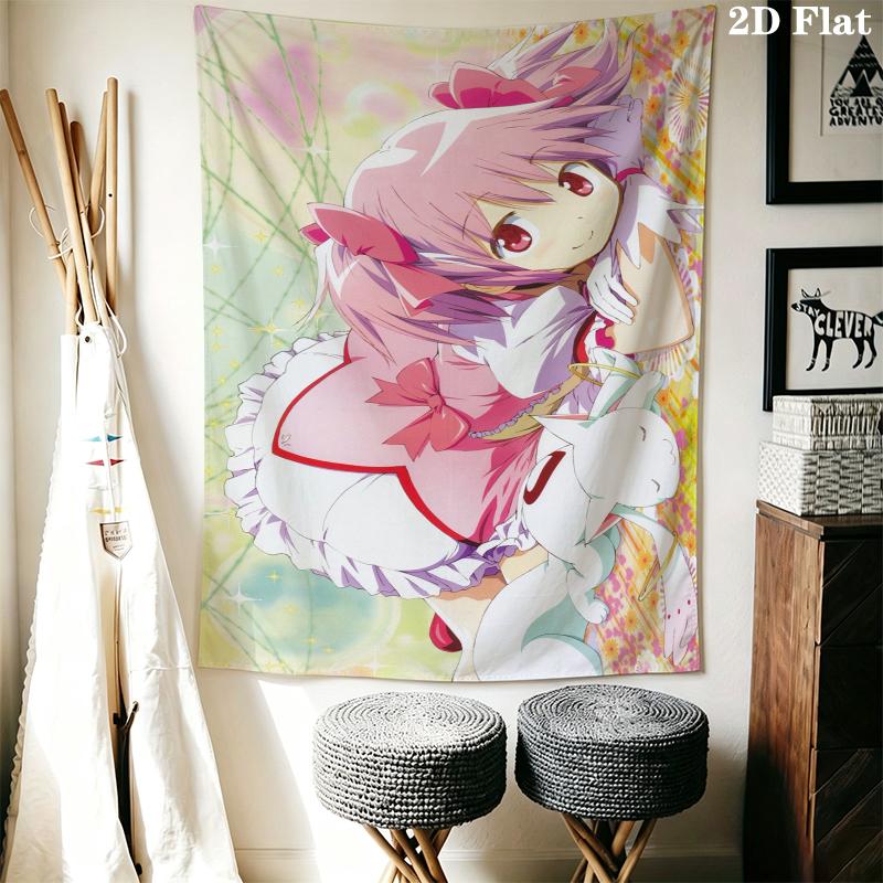 Puella Magi Madoka Magica Wall Tapestry Aesthetic Wall Hanging Printed Fabric Blanket Decorative Tapestries for Bedroom Living Room Home Decor