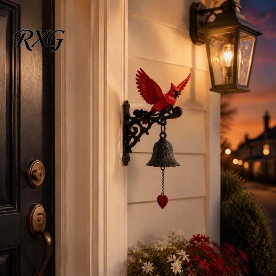 Decorative Accent for Office Red Bird Wall Mounted Doorbell, Resin Garden Hanging Bell, Outdoor Long Lasting Chime Weatherproof Ornament Farmhouse