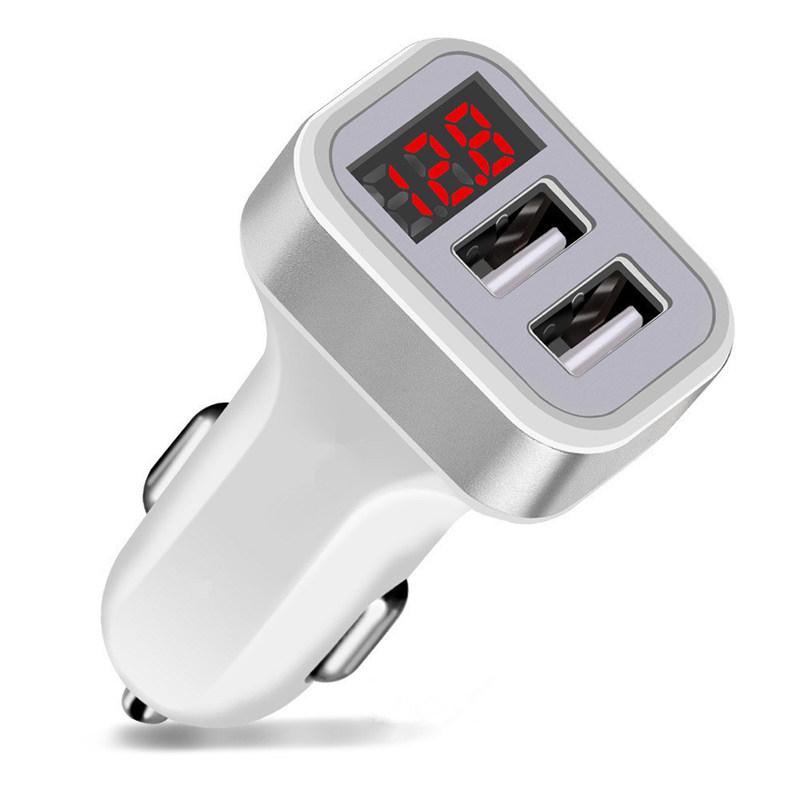 Автомобильное зарядное устройство для мобильного телефона, двойной USB-адаптер для зарядного устройства со светодиодным дисплеем, напряжение тока, предупреждение о низком напряжении, зарядка для телефона, планшета